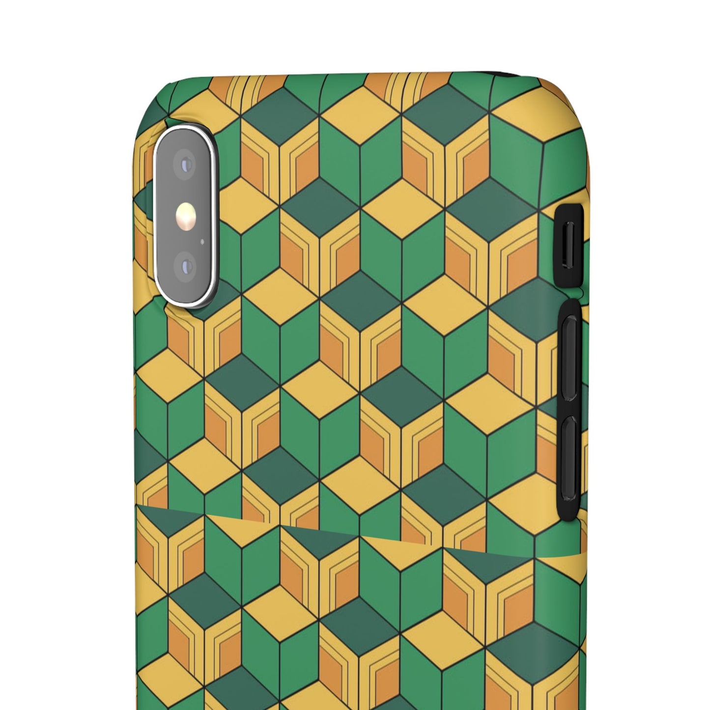 Sabito's Haori Pattern Anime iPhone Case - Geometric Green and Yellow Design