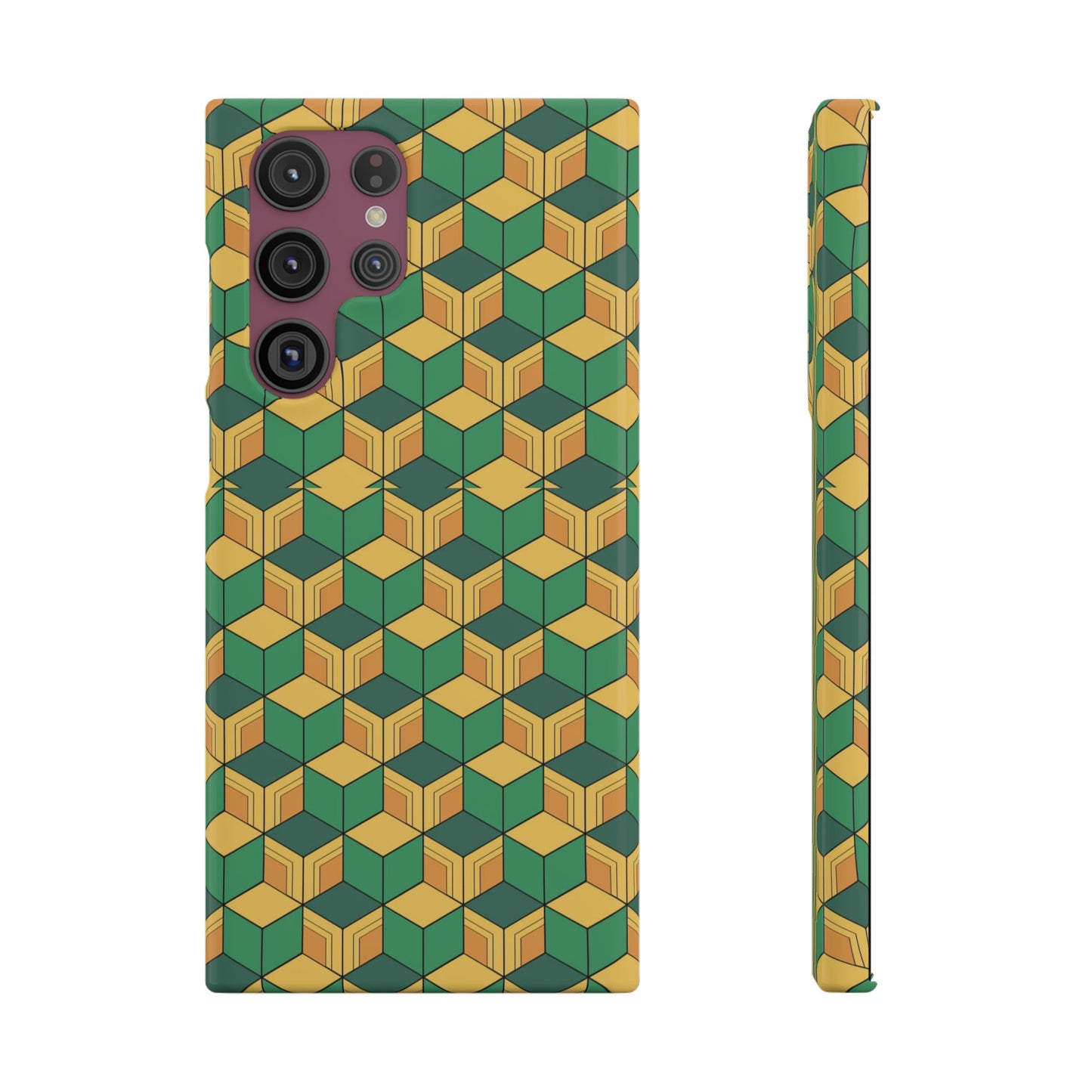 Sabito's Haori Pattern Anime iPhone Case - Geometric Green and Yellow Design