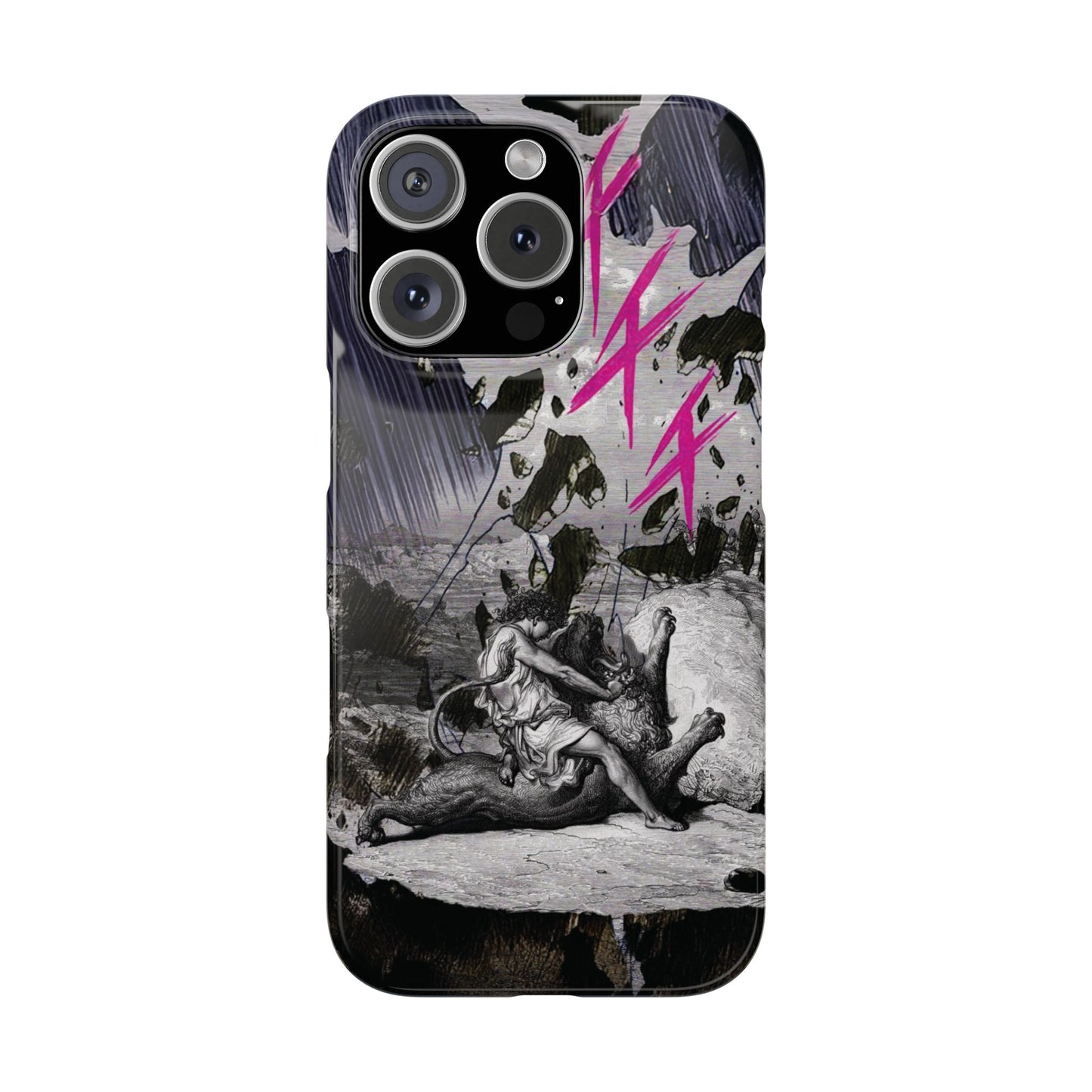 Lionbreaker Fierce Combat Monochrome Design with Electric Fuchsia Sound Glyphs Phone Case