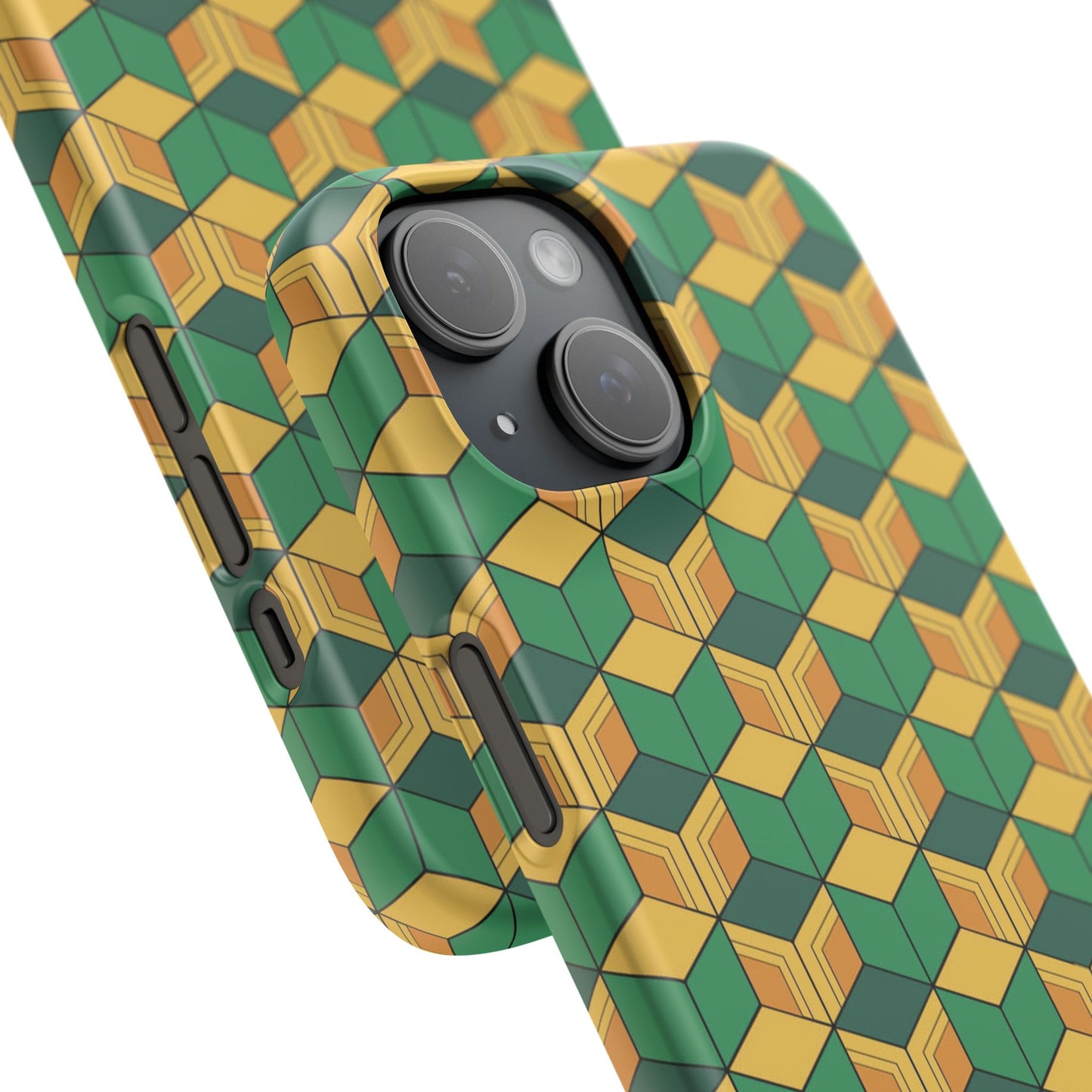 Sabito's Haori Pattern Anime iPhone Case - Geometric Green and Yellow Design