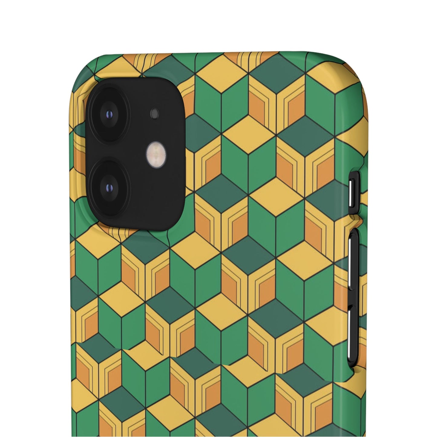 Sabito's Haori Pattern Anime iPhone Case - Geometric Green and Yellow Design