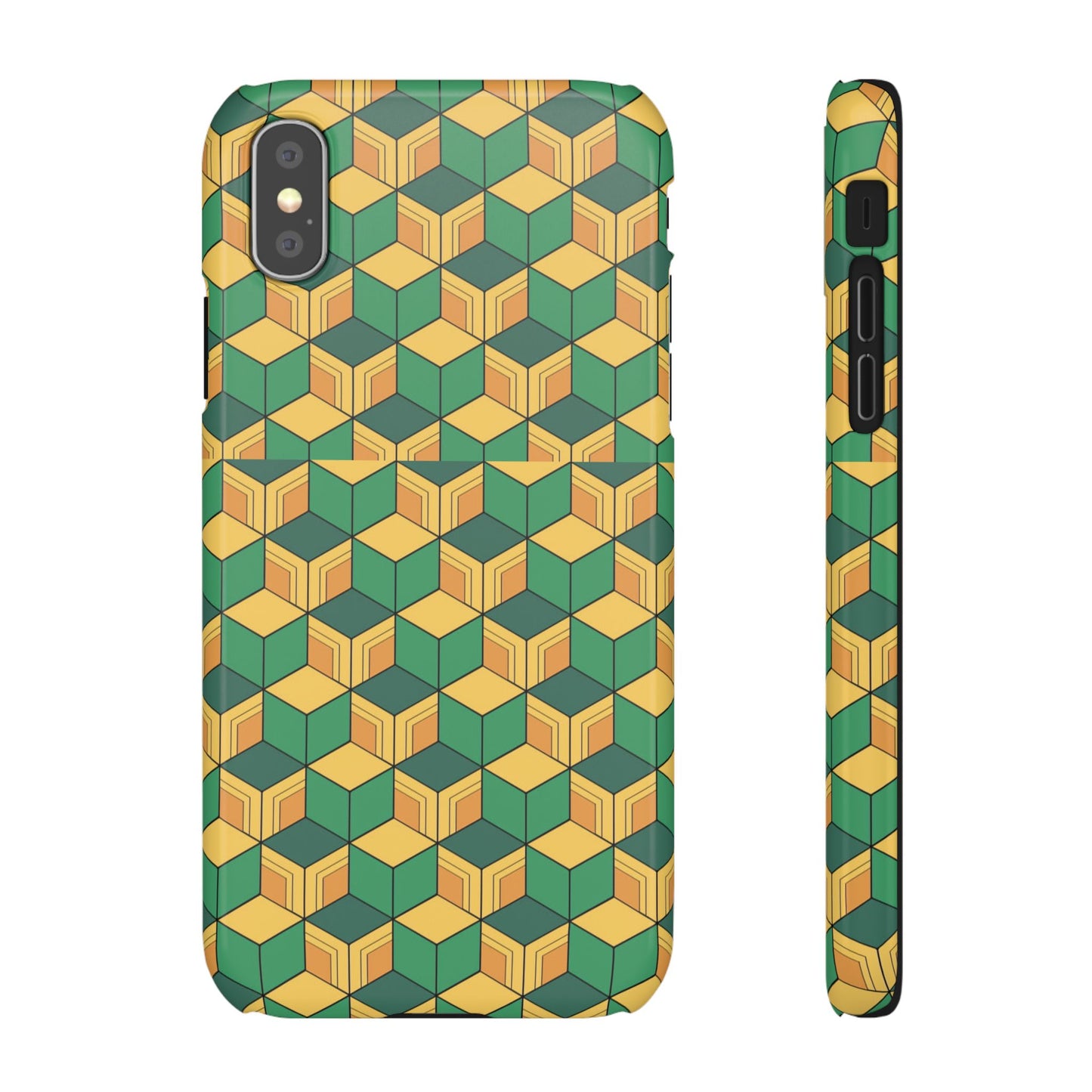 Sabito's Haori Pattern Anime iPhone Case - Geometric Green and Yellow Design