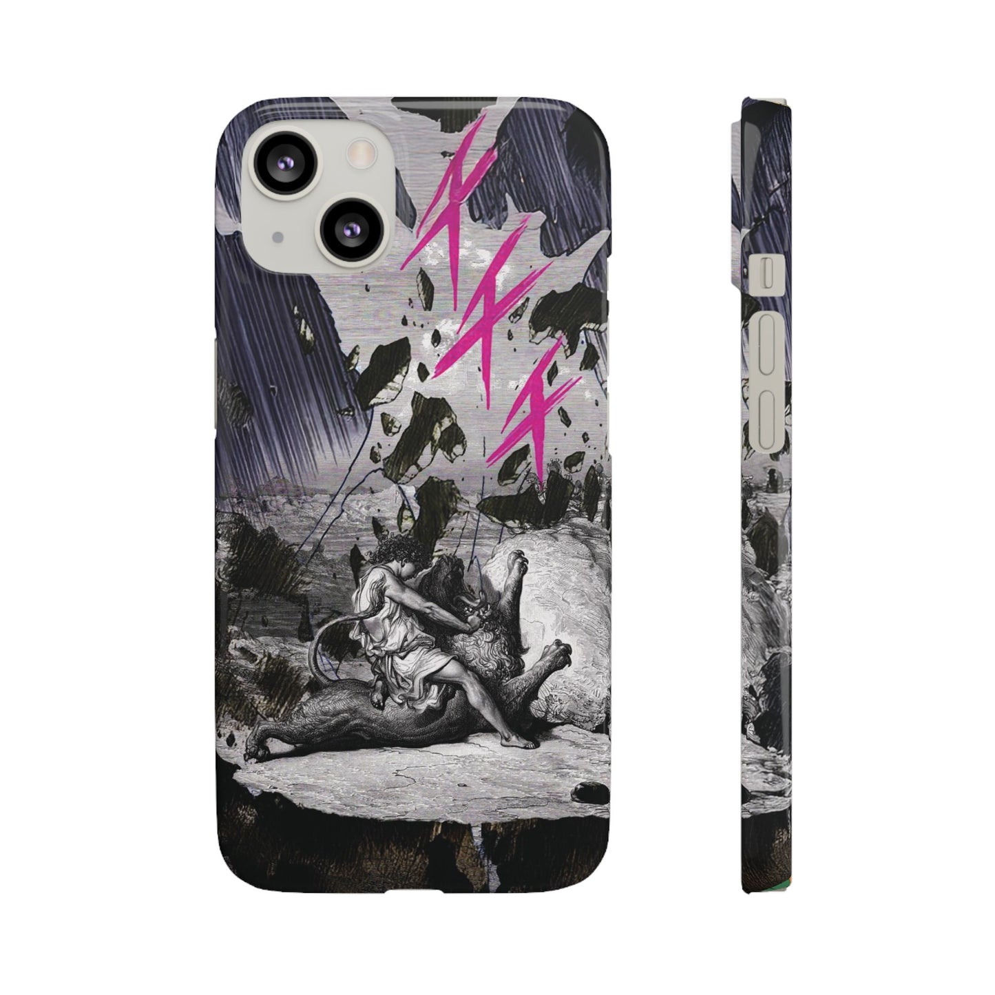 Lionbreaker Fierce Combat Monochrome Design with Electric Fuchsia Sound Glyphs Phone Case