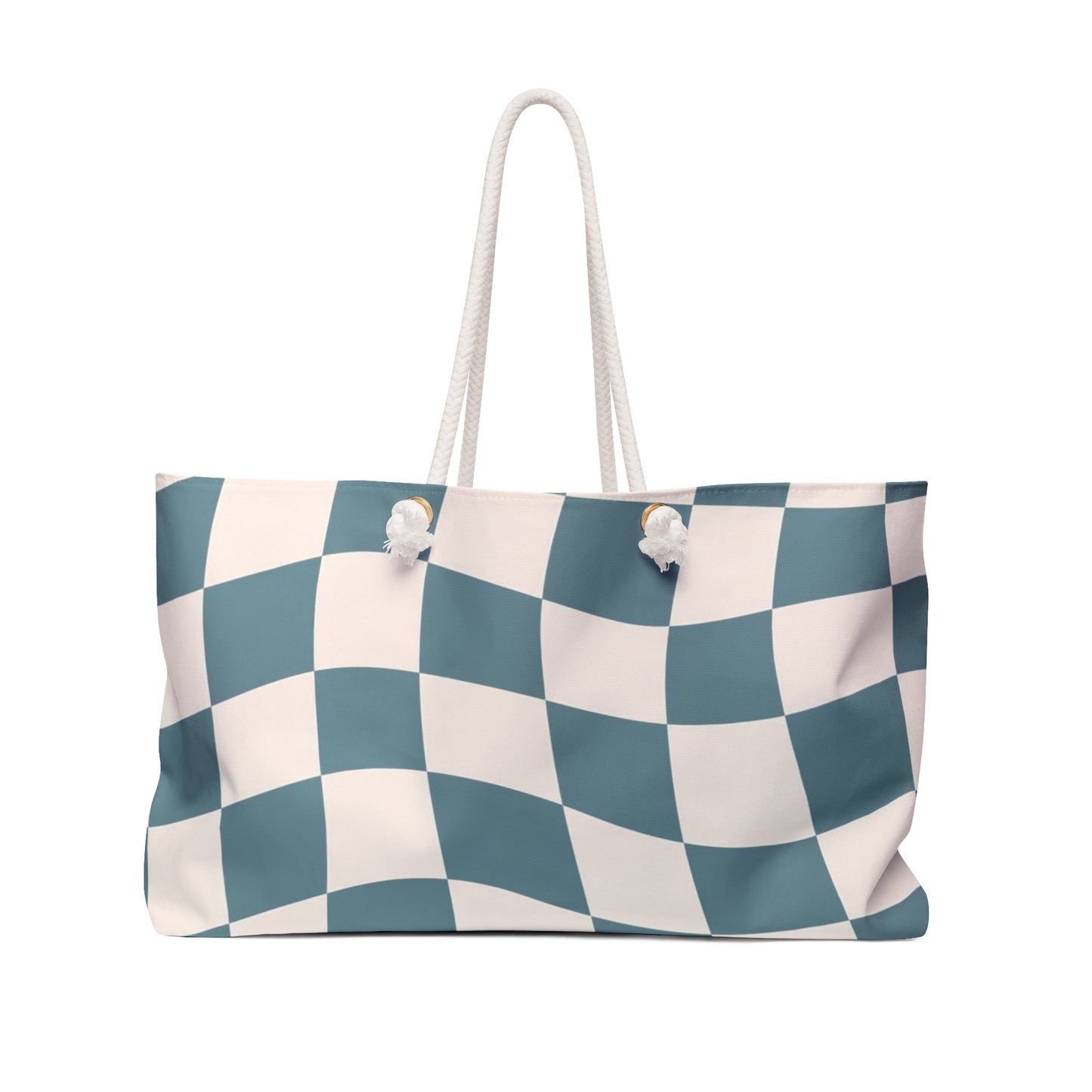 Blue and Cream Checker Pattern Tote Weekender Bag