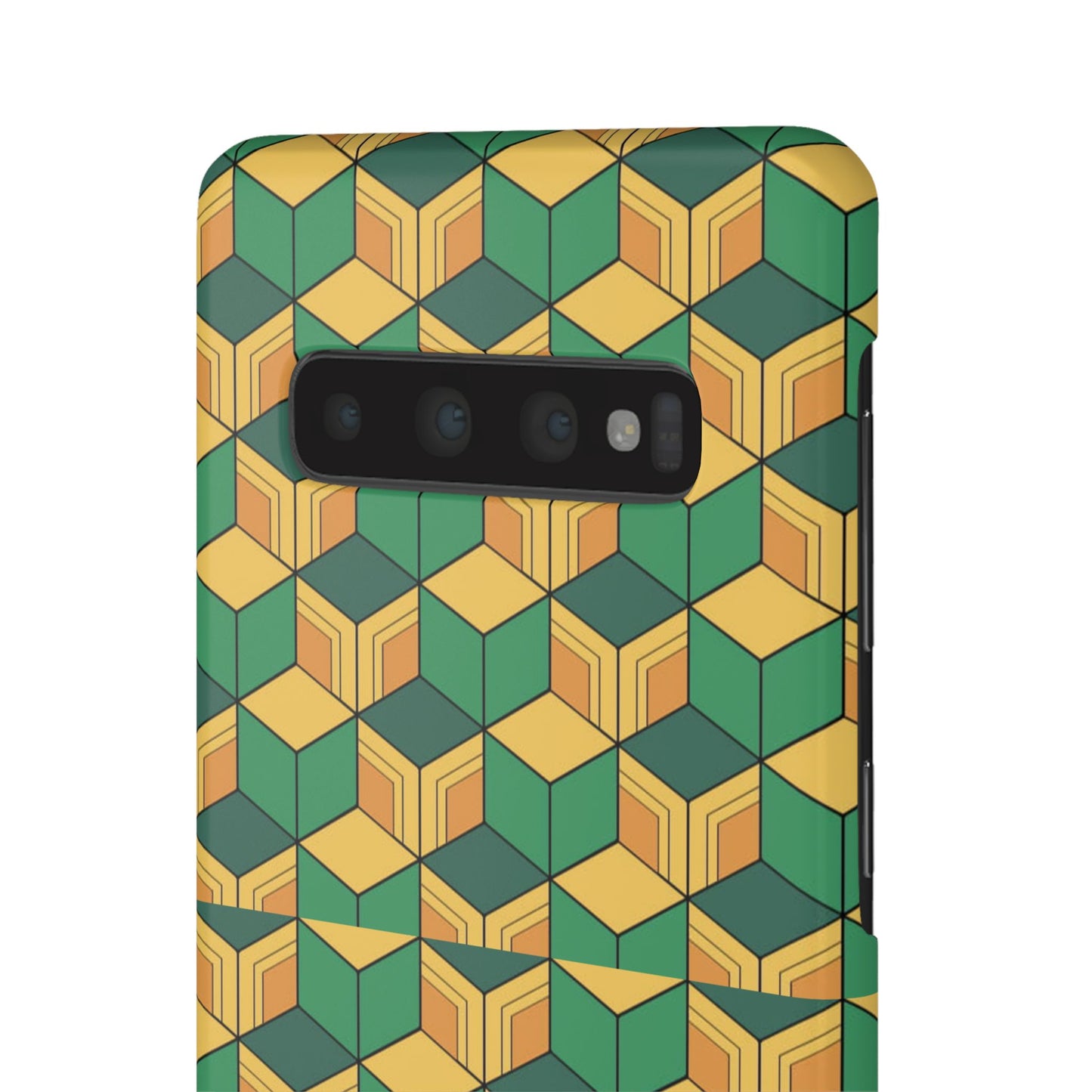 Sabito's Haori Pattern Anime iPhone Case - Geometric Green and Yellow Design