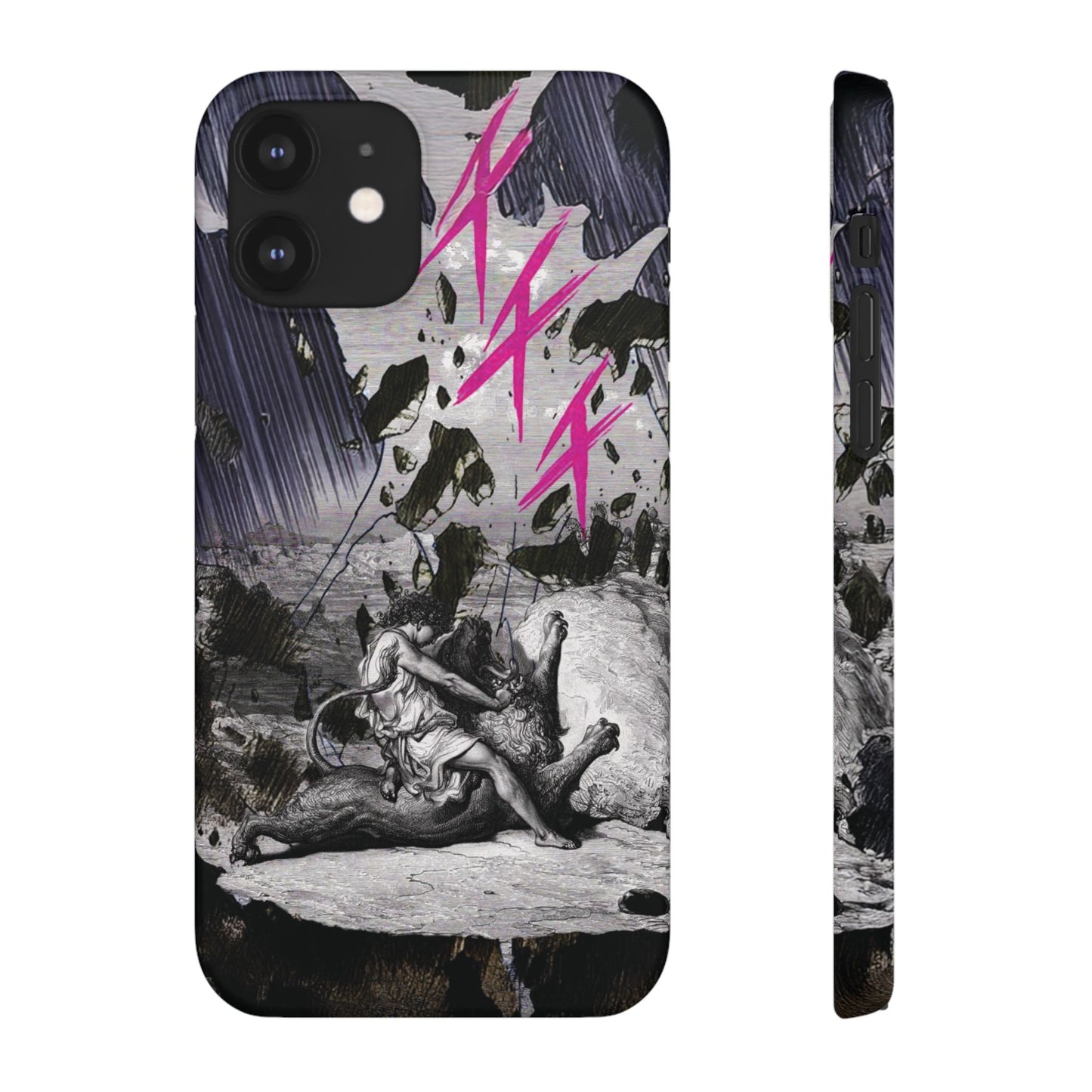 Lionbreaker Fierce Combat Monochrome Design with Electric Fuchsia Sound Glyphs Phone Case