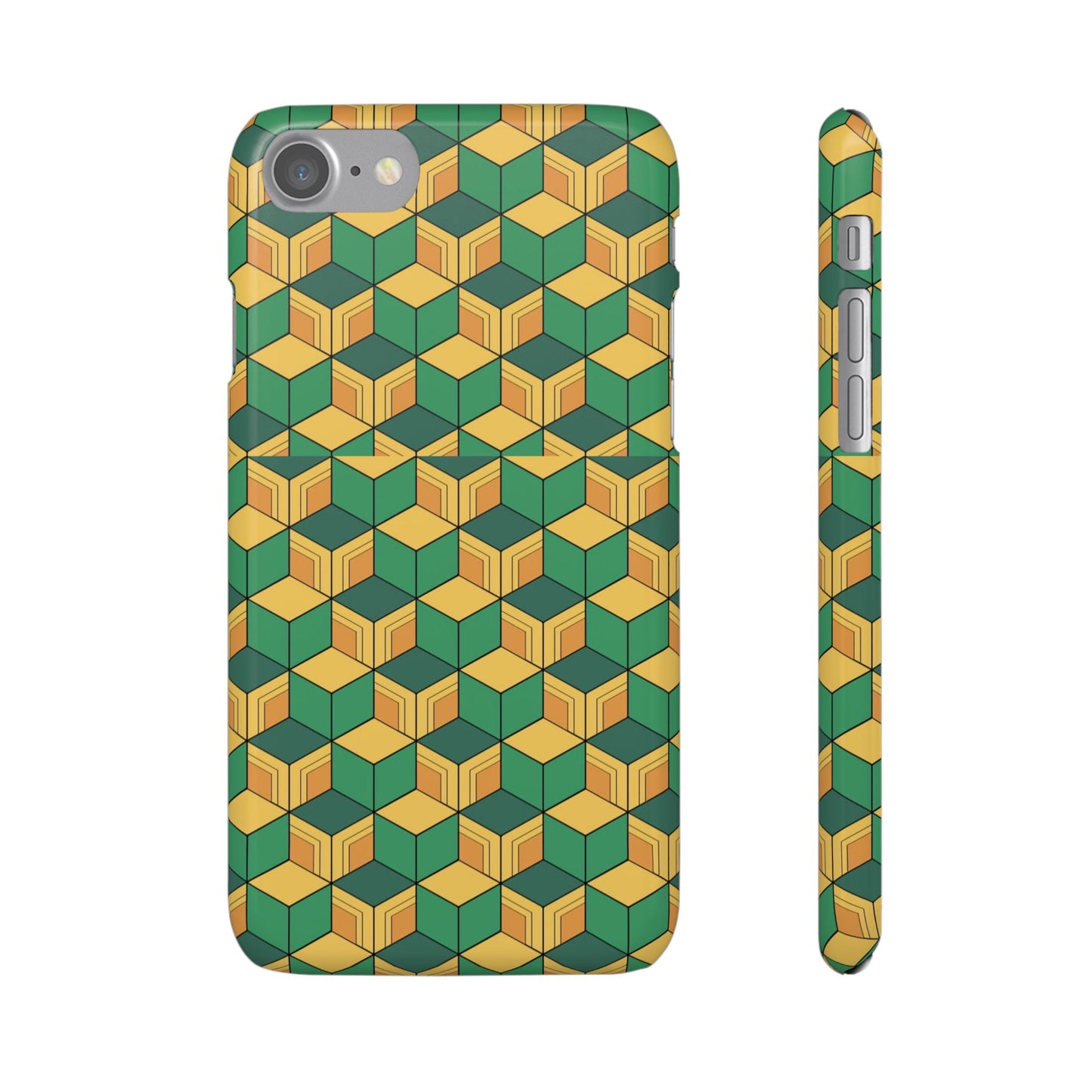 Sabito's Haori Pattern Anime iPhone Case - Geometric Green and Yellow Design