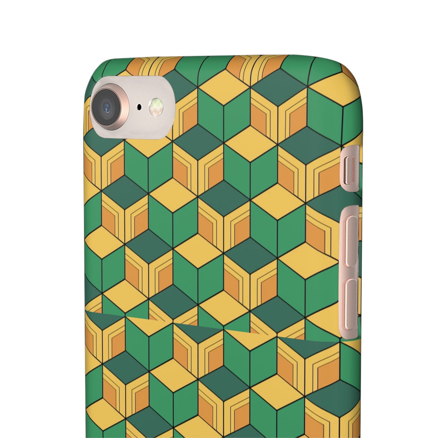 Sabito's Haori Pattern Anime iPhone Case - Geometric Green and Yellow Design