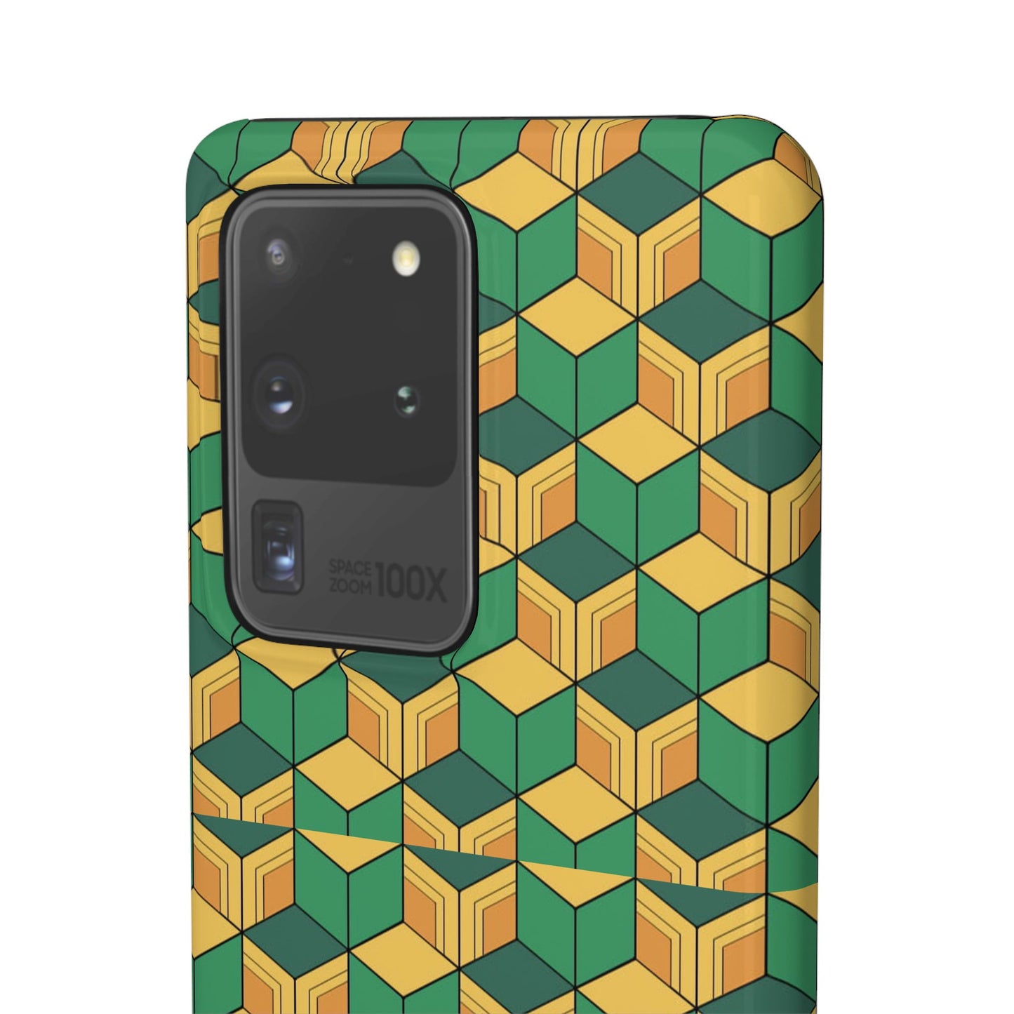 Sabito's Haori Pattern Anime iPhone Case - Geometric Green and Yellow Design