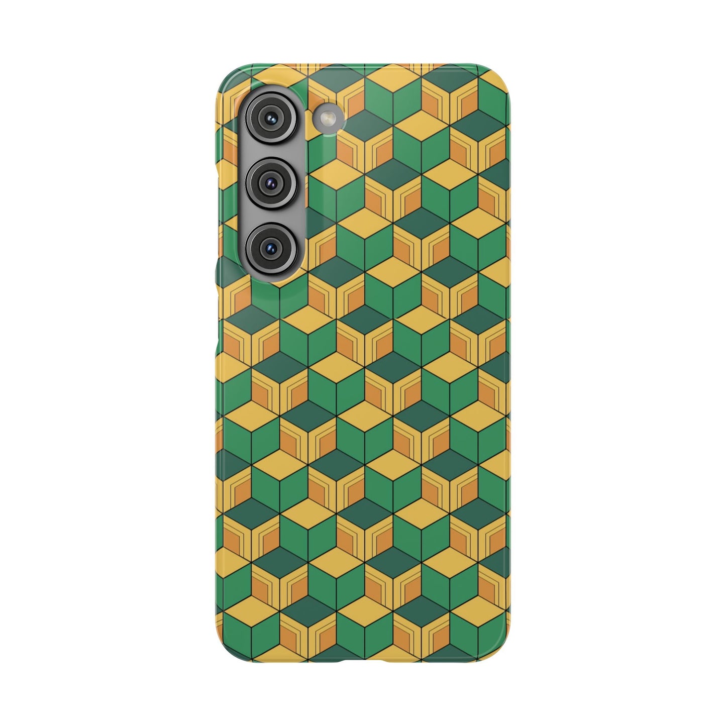 Sabito's Haori Pattern Anime iPhone Case - Geometric Green and Yellow Design