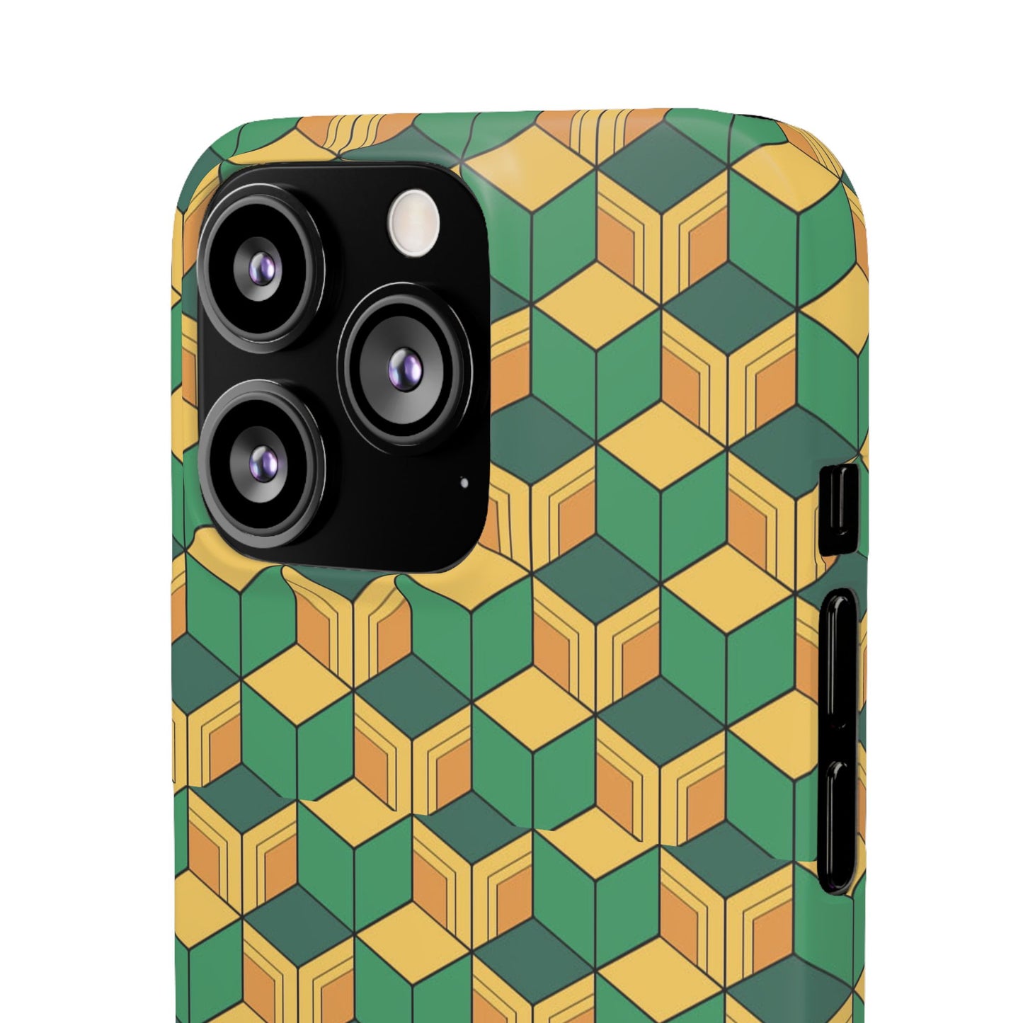Sabito's Haori Pattern Anime iPhone Case - Geometric Green and Yellow Design