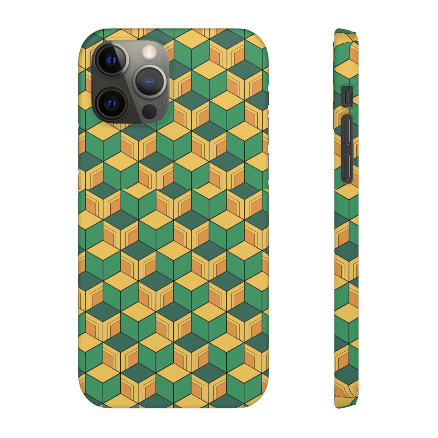 Sabito's Haori Pattern Anime iPhone Case - Geometric Green and Yellow Design