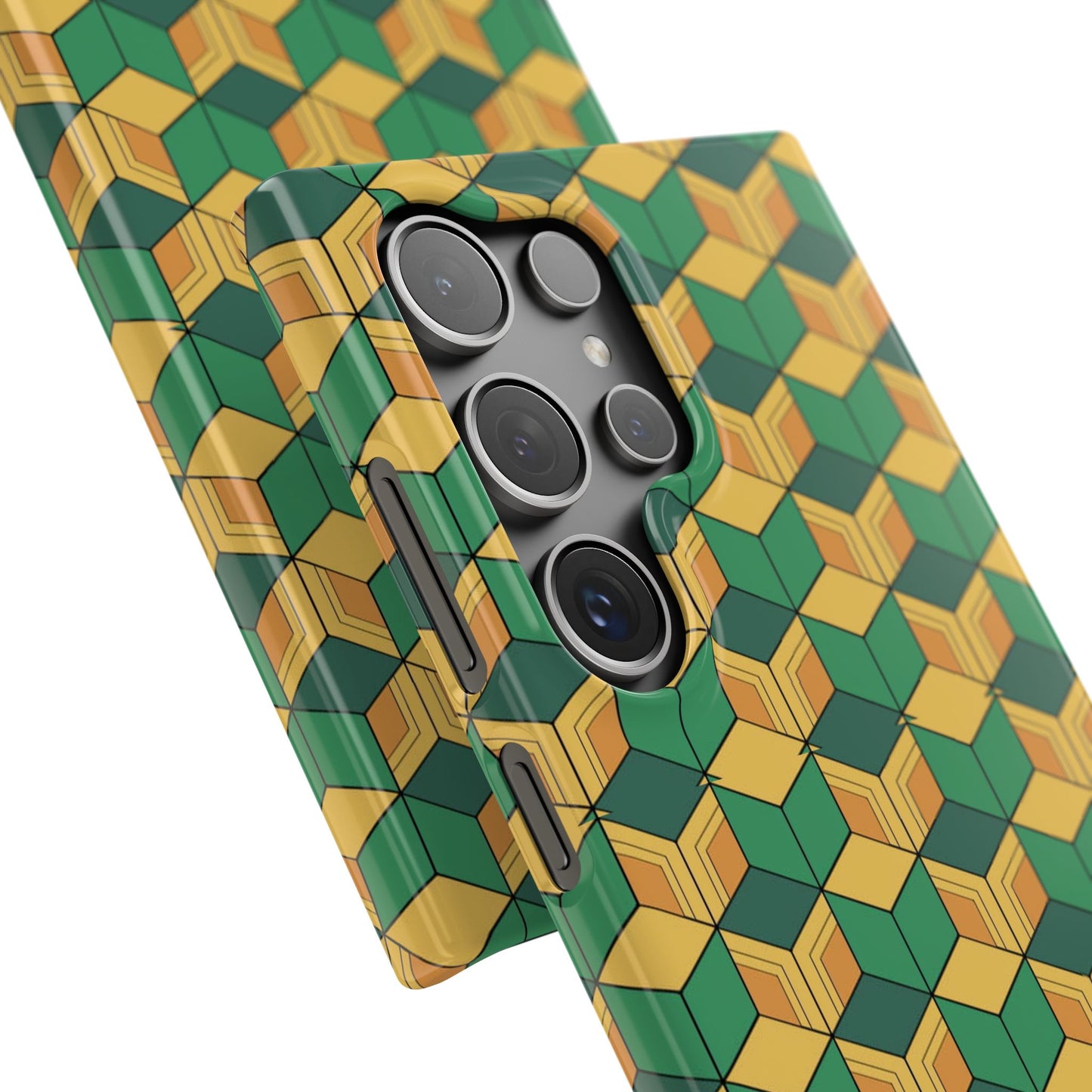 Sabito's Haori Pattern Anime iPhone Case - Geometric Green and Yellow Design