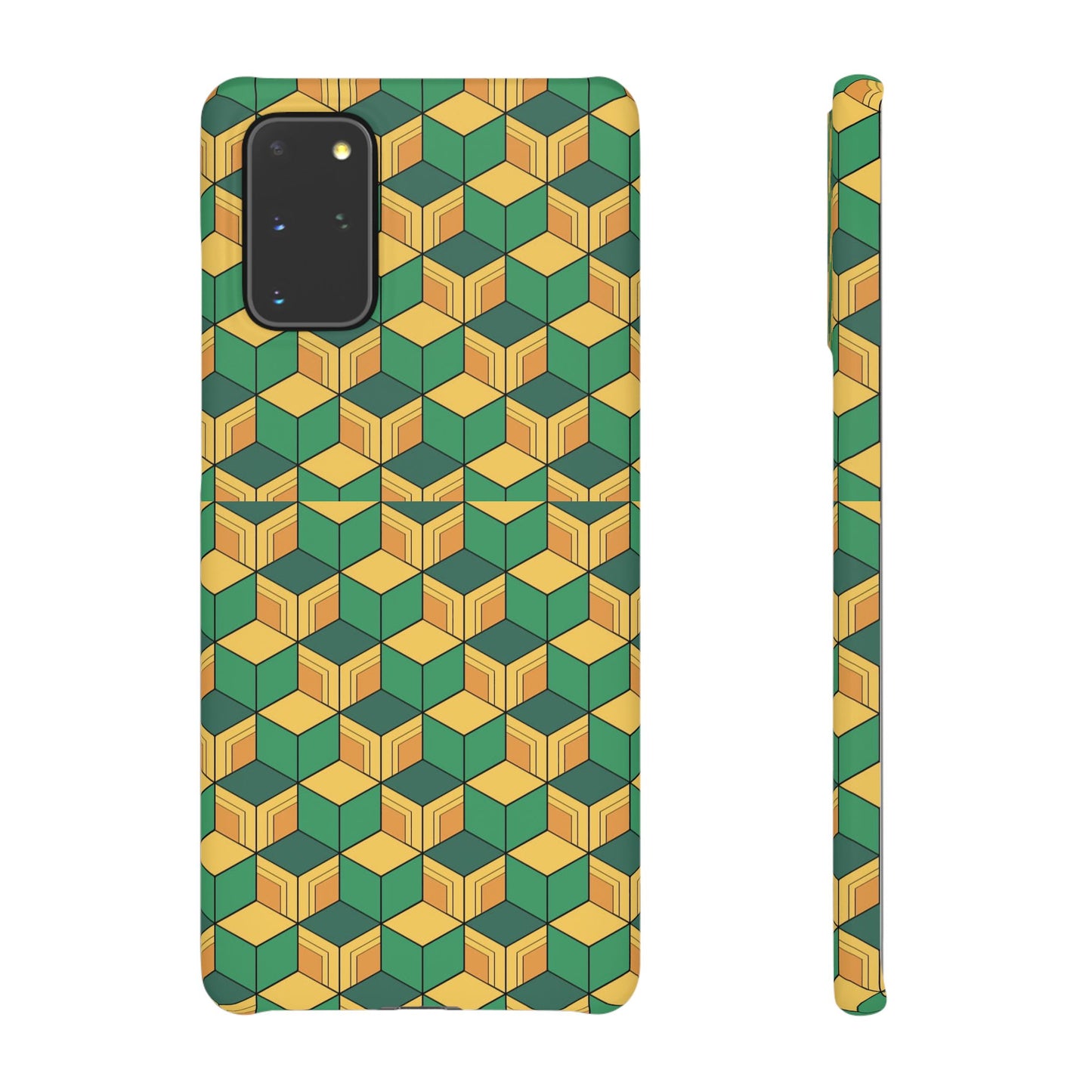 Sabito's Haori Pattern Anime iPhone Case - Geometric Green and Yellow Design