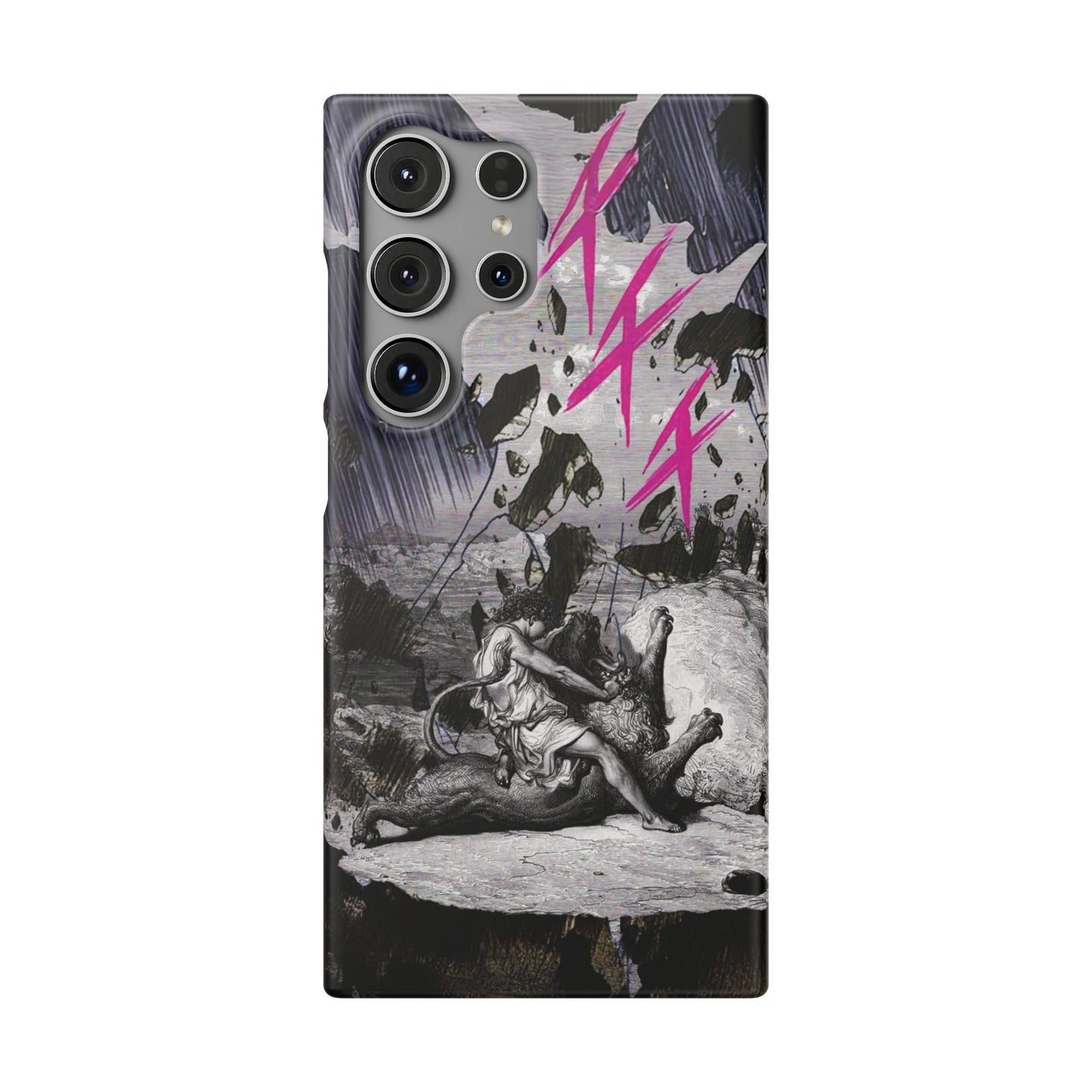 Lionbreaker Fierce Combat Monochrome Design with Electric Fuchsia Sound Glyphs Phone Case