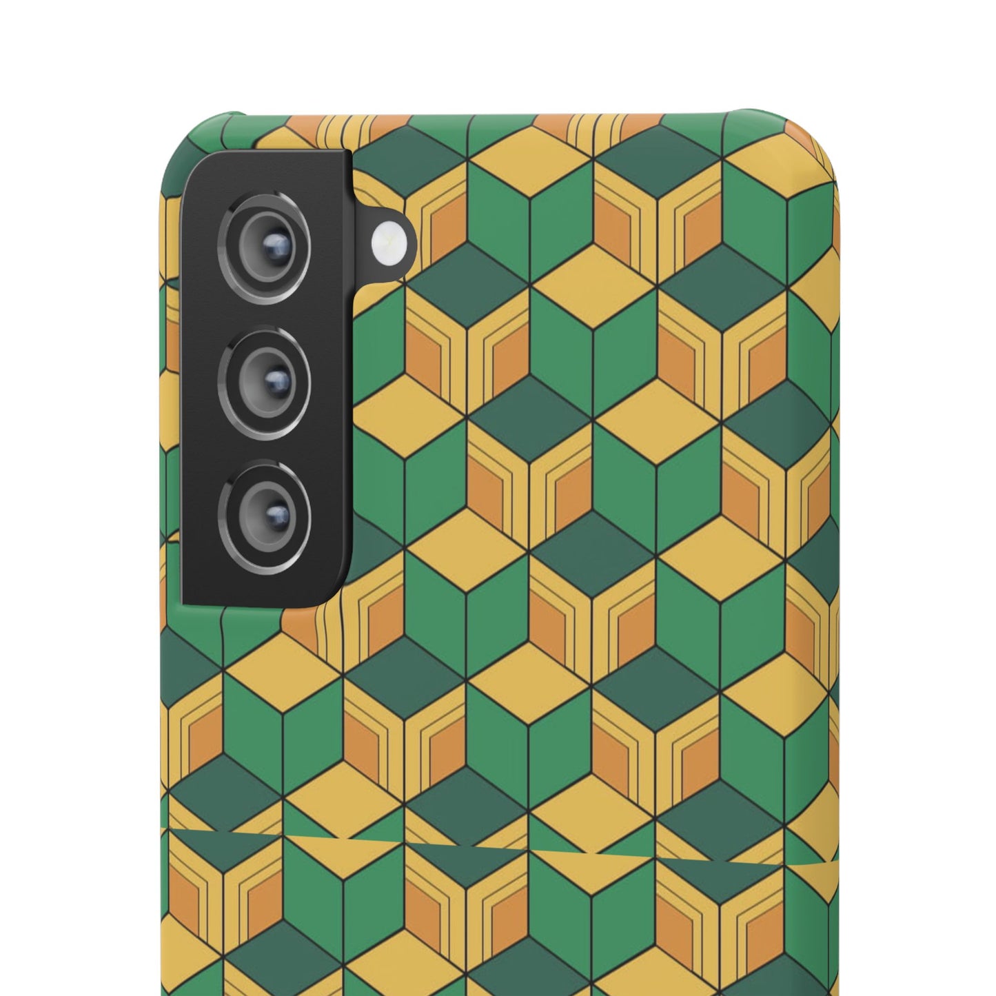 Sabito's Haori Pattern Anime iPhone Case - Geometric Green and Yellow Design