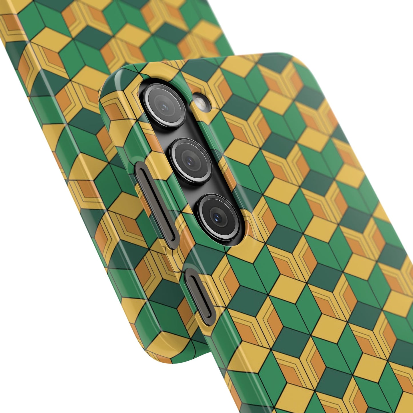 Sabito's Haori Pattern Anime iPhone Case - Geometric Green and Yellow Design