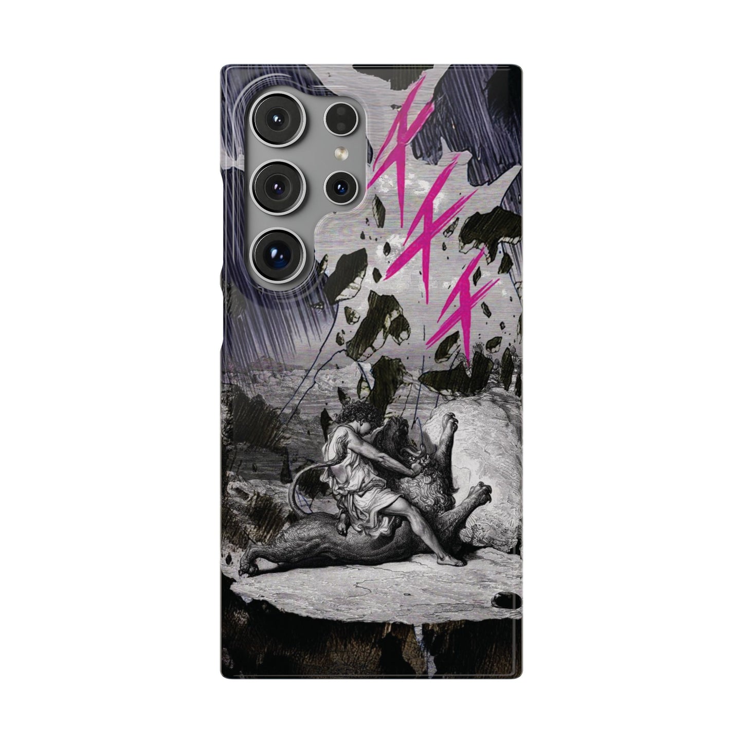 Lionbreaker Fierce Combat Monochrome Design with Electric Fuchsia Sound Glyphs Phone Case