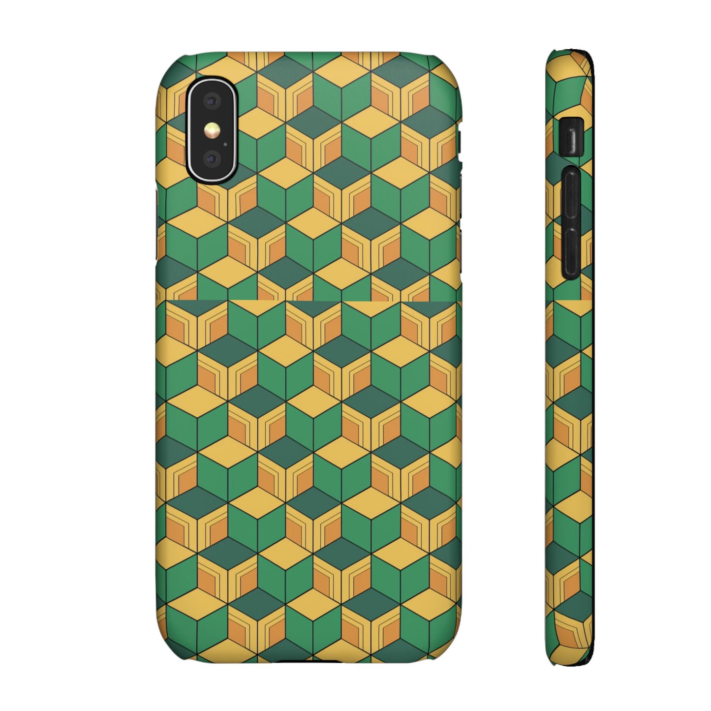 Sabito's Haori Pattern Anime iPhone Case - Geometric Green and Yellow Design