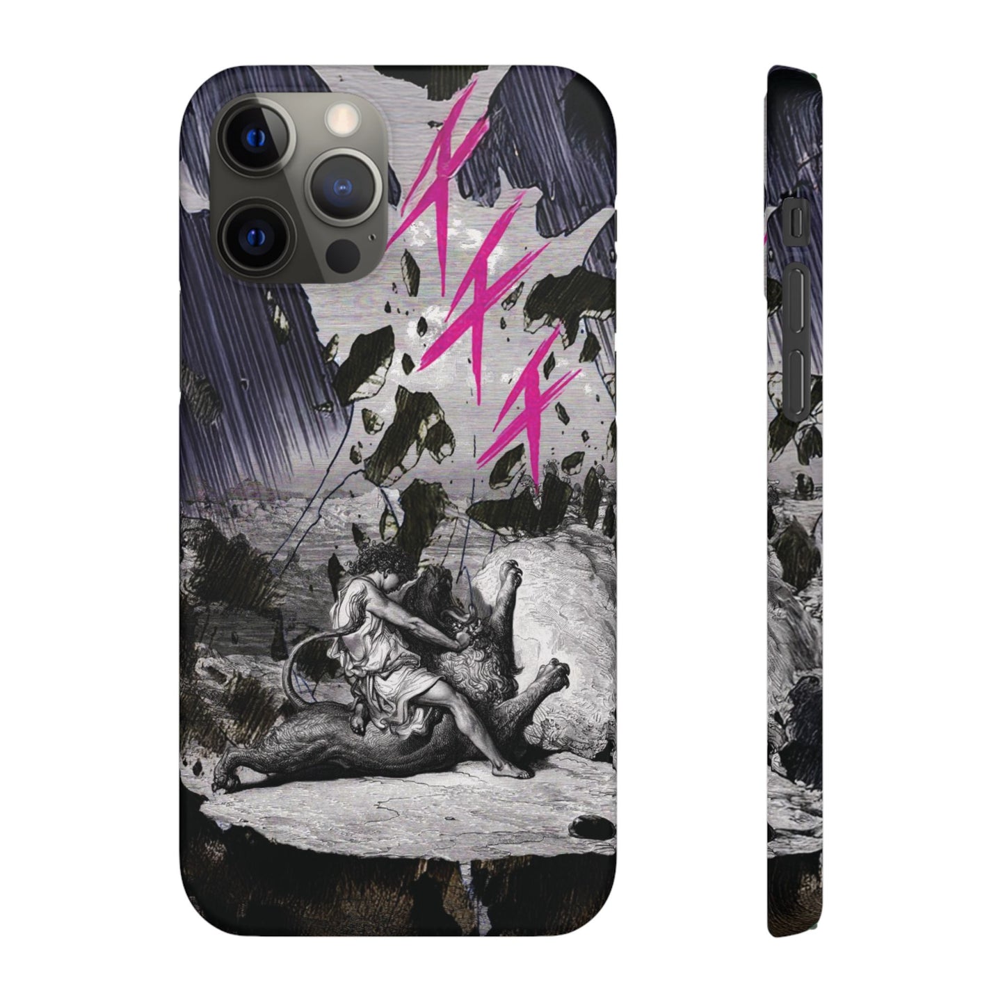 Lionbreaker Fierce Combat Monochrome Design with Electric Fuchsia Sound Glyphs Phone Case