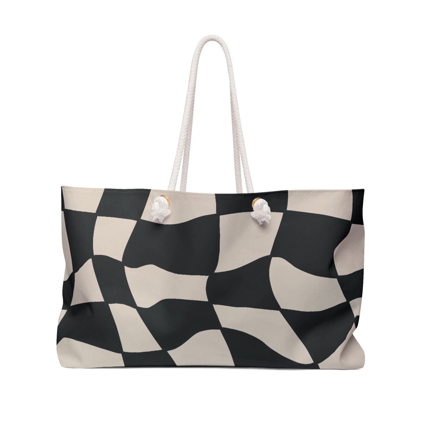 Black and Cream Checkerd Pattern Tote Weekender Bag