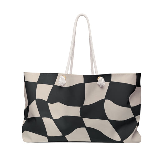 Black and Cream Checkerd Pattern Tote Weekender Bag