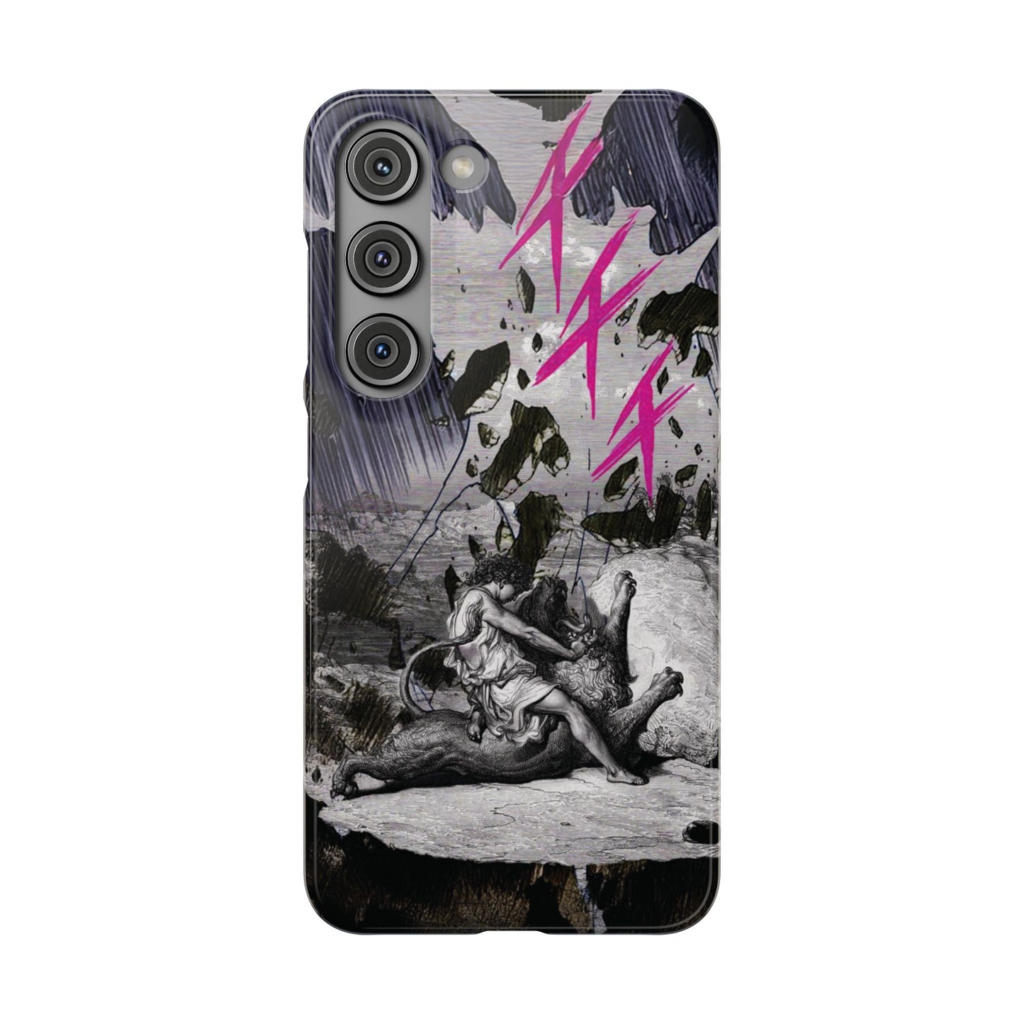 Lionbreaker Fierce Combat Monochrome Design with Electric Fuchsia Sound Glyphs Phone Case