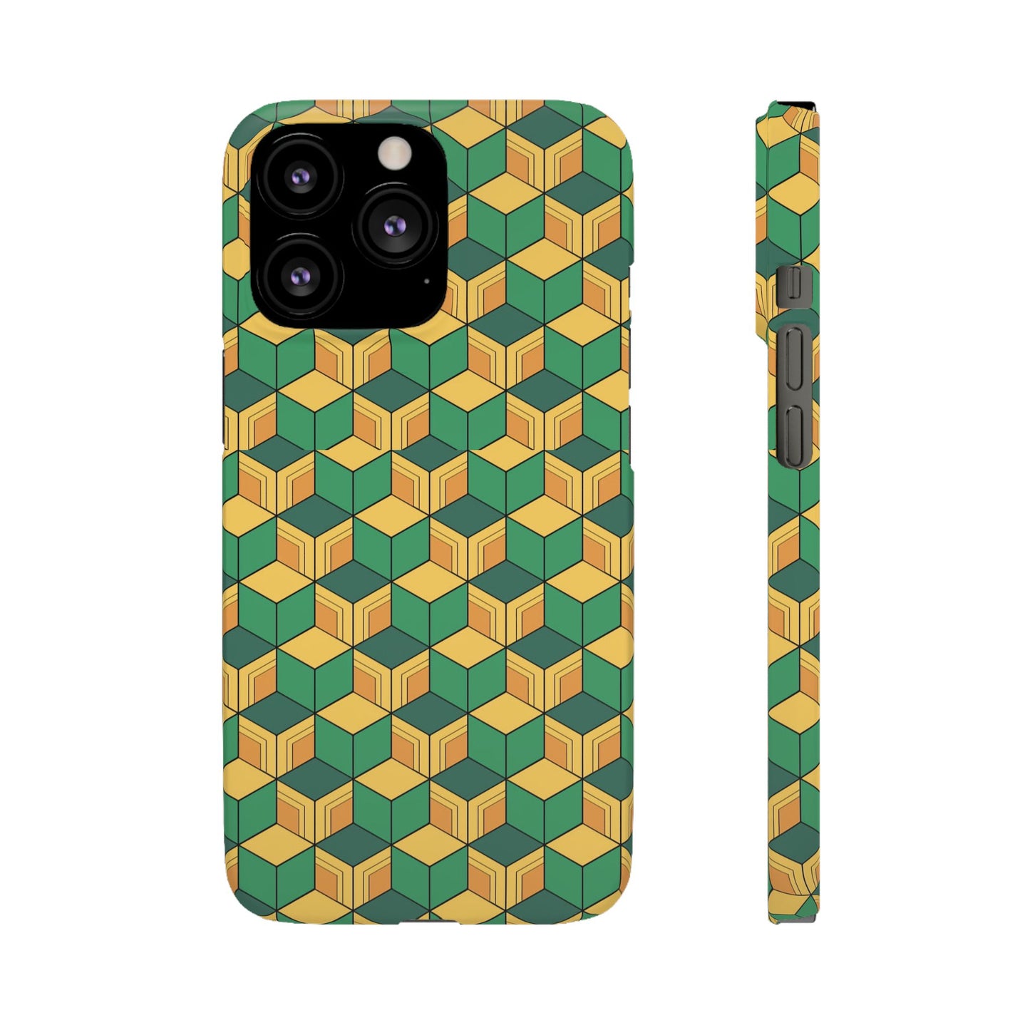 Sabito's Haori Pattern Anime iPhone Case - Geometric Green and Yellow Design