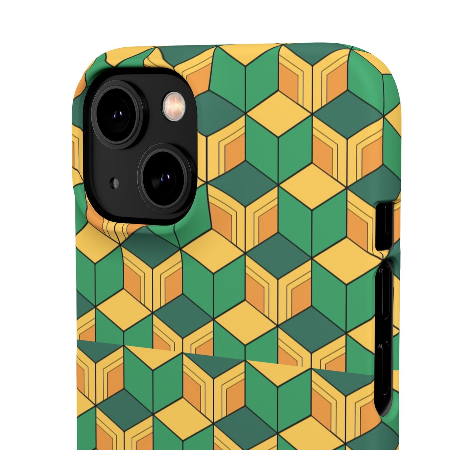 Sabito's Haori Pattern Anime iPhone Case - Geometric Green and Yellow Design