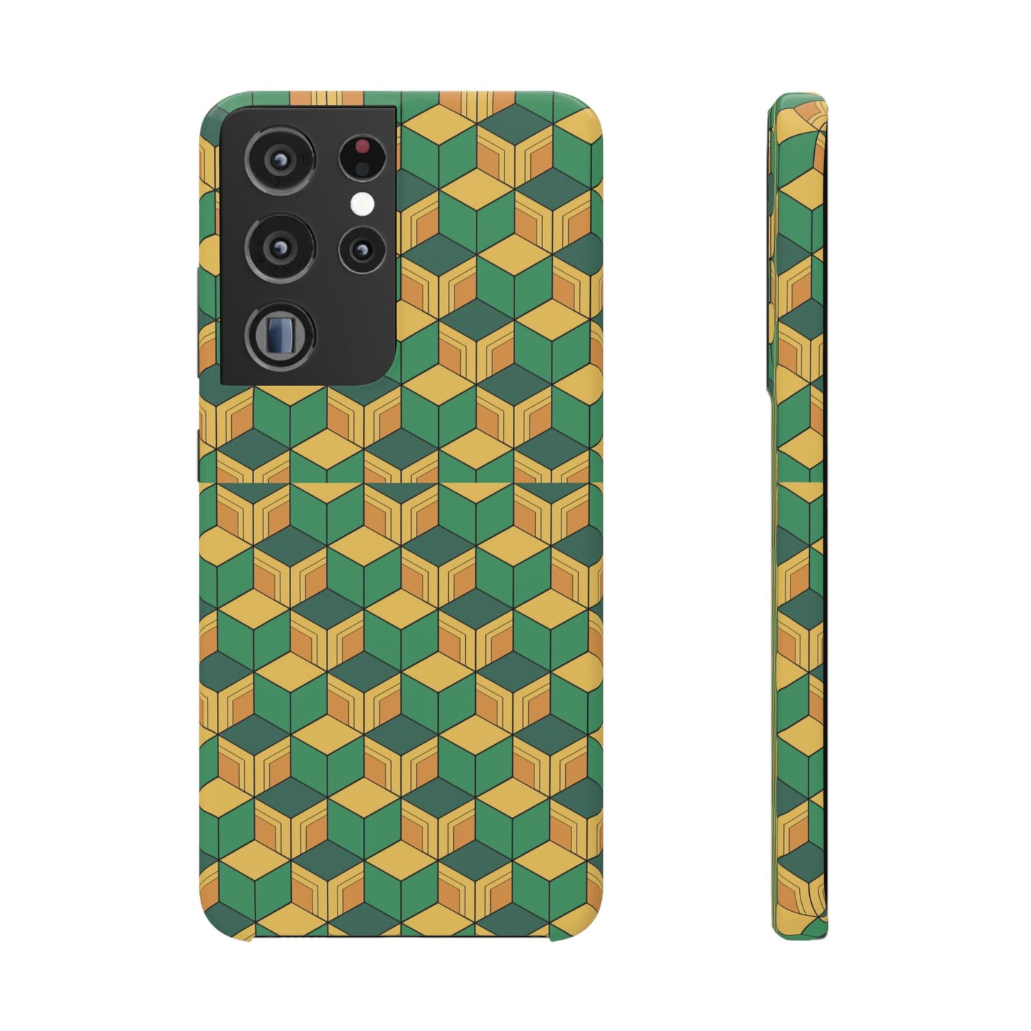Sabito's Haori Pattern Anime iPhone Case - Geometric Green and Yellow Design