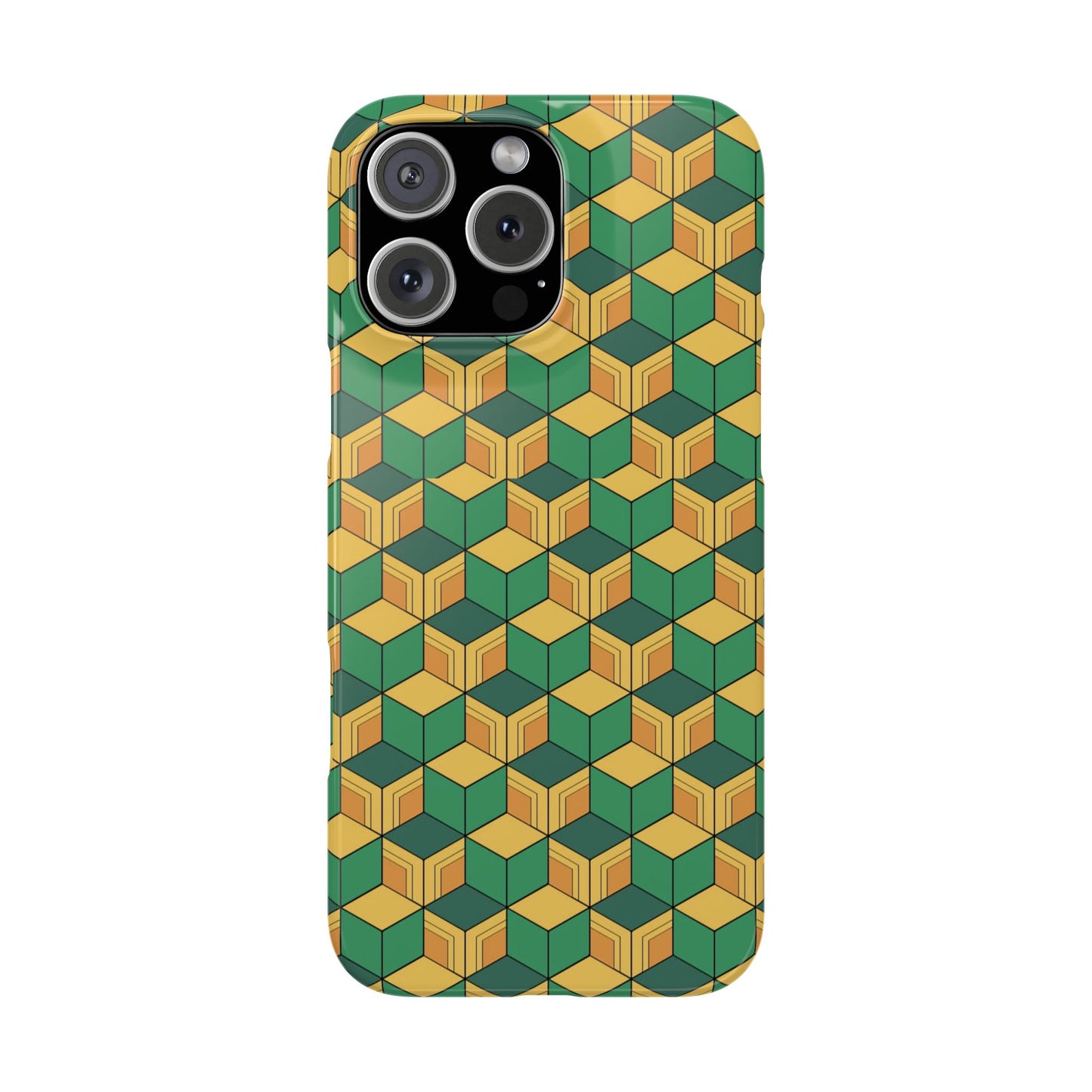 Sabito's Haori Pattern Anime iPhone Case - Geometric Green and Yellow Design