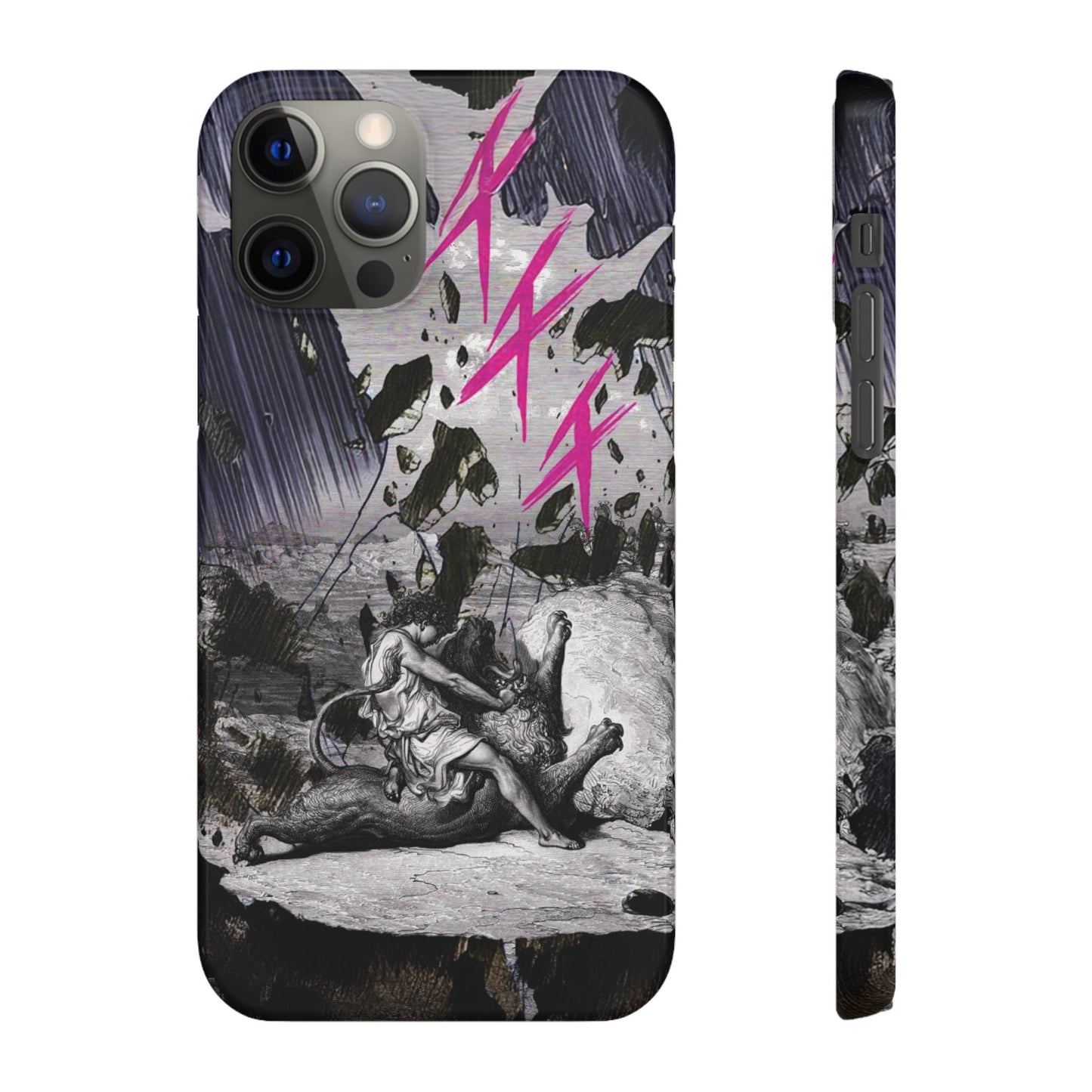 Lionbreaker Fierce Combat Monochrome Design with Electric Fuchsia Sound Glyphs Phone Case