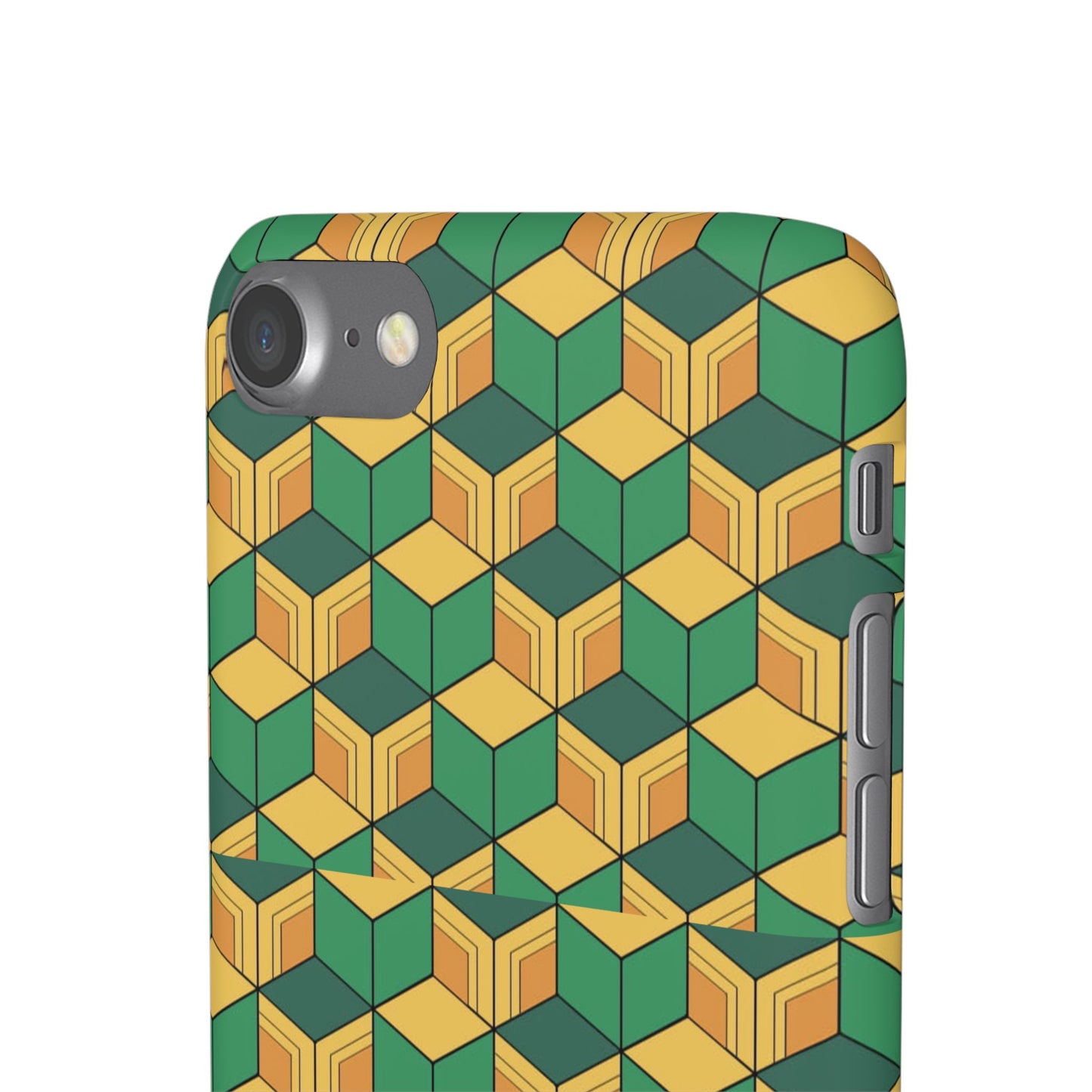 Sabito's Haori Pattern Anime iPhone Case - Geometric Green and Yellow Design